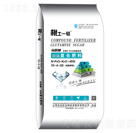 硫酸鉀型谷氨糖白鉆復合肥料15-4-26-根土一號-中農(nóng)化