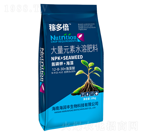 大量元素水溶肥料12-8-30+海藻酸-稼多倍-海潤豐